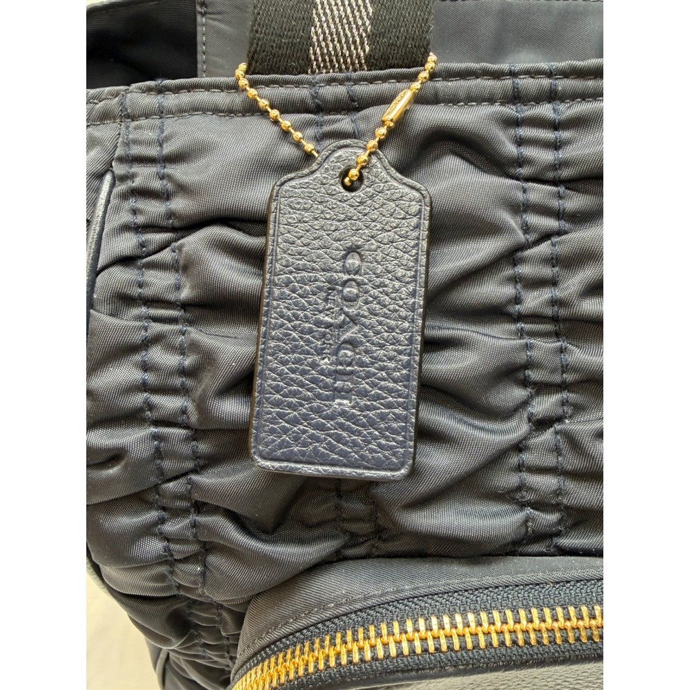 Coach Court Tote Black Ruched Quilted Nylon Pebble Leather Gold Hardware Bag - Picture 4 of 16